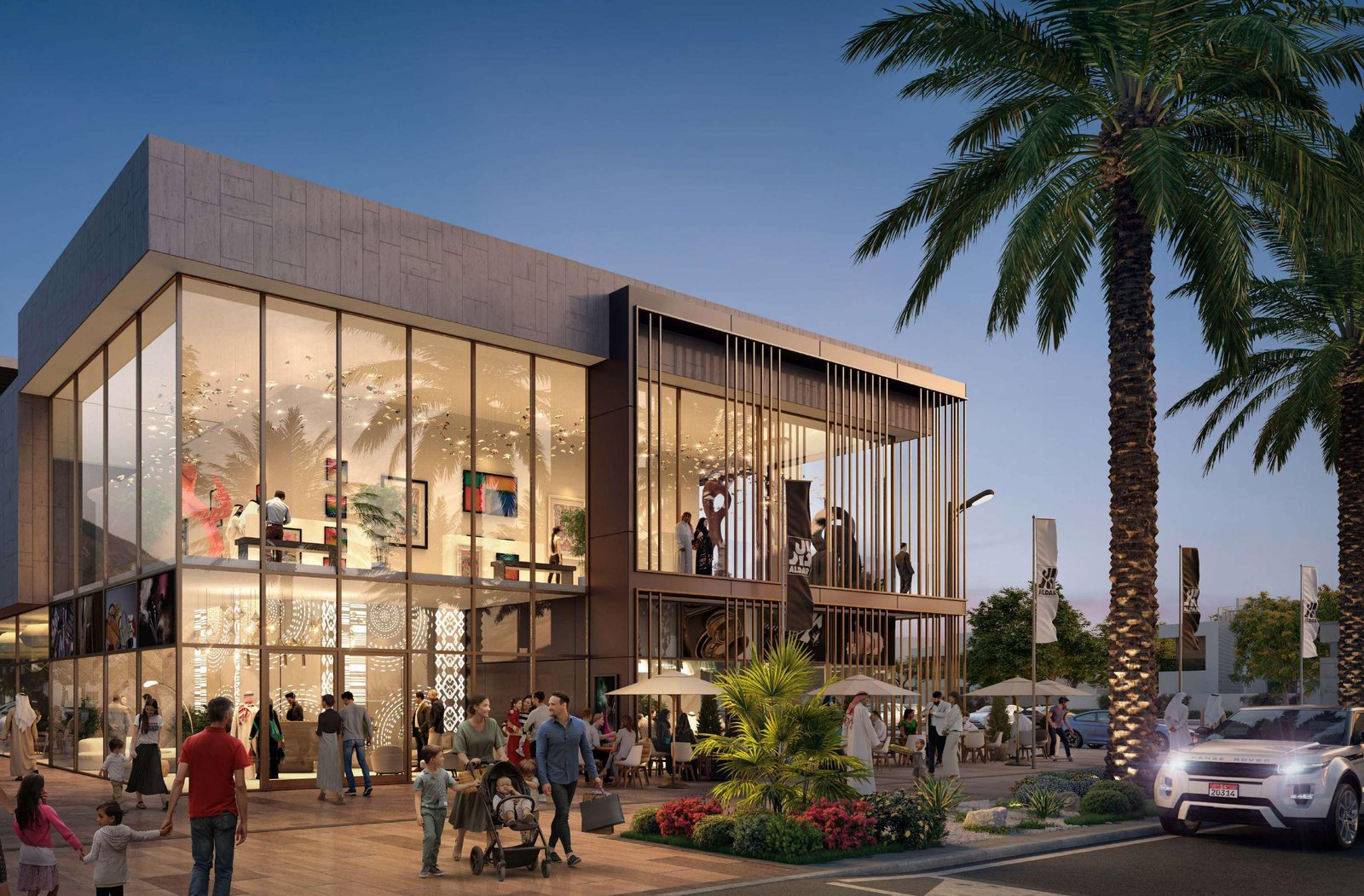 Elegant architectural streetscape of modern custom homes and 4 and 5 bedroom villas at Saadiyat Reserve and The Dunes Abu Dhabi